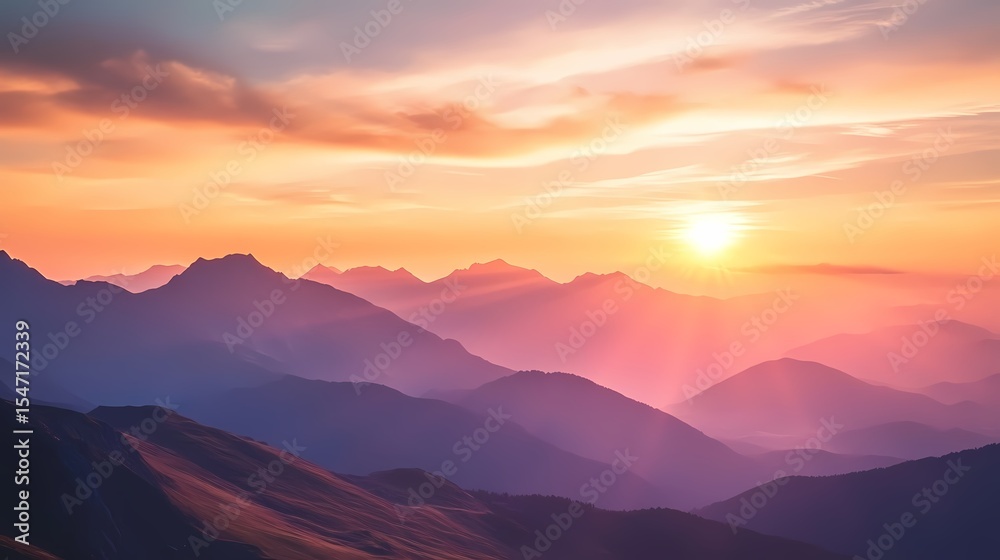 Fototapeta premium Majestic Sunset Over Mountain Ranges A Breathtaking Panorama isolated on transparent background