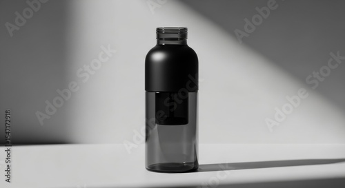 Minimalist black and grey water bottle with infuser, studio shot with soft lighting