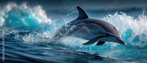 Fototapeta Naklejka Na Ścianę i Meble -  Dolphin leaping in turquoise waves