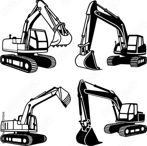 Excavator machine with shovel working at construction site under the sky