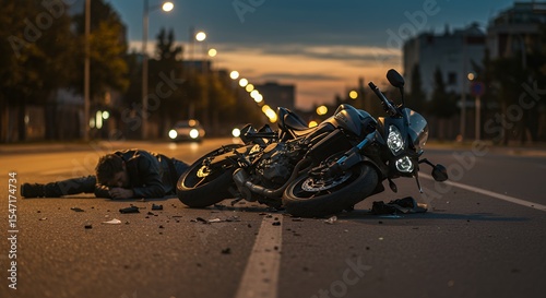 Motorcycle Accident Scene with Emergency Response and Traffic