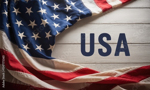 American flag draped on wooden surface with usa text