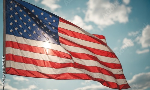 American flag waving in sunlight patriotism and national symbol