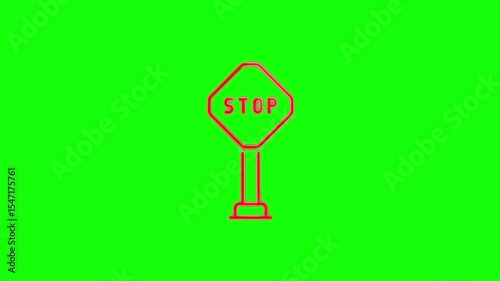 animation of stop icon with green screen background.