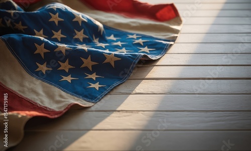 Folded american flag on wood patriotic image with copy space