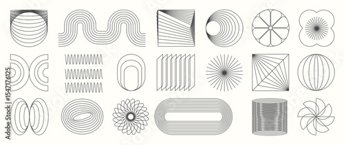 Abstract minimal element mid century vector set. Aesthetic contemporary stripe line art, geometric shape in monochrome. Art form design for wall art, decoration, wallpaper.