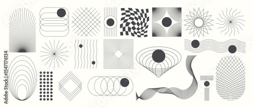 Abstract minimal element mid century vector set. Aesthetic contemporary stripe line art, geometric shape in monochrome. Art form design for wall art, decoration, wallpaper.