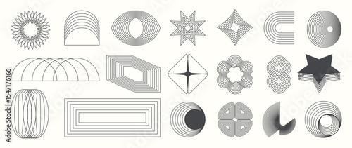 Abstract minimal element mid century vector set. Aesthetic contemporary stripe line art, geometric shape in monochrome. Art form design for wall art, decoration, wallpaper.