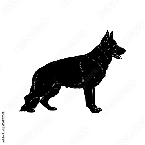 Majestic Canine Silhouette A Detailed Illustration of a Black Dog Standing Tall in Profile View