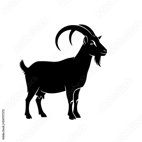 Silhouette of a Goat Standing with Curved Horns Agriculture Farm Animal Goat Livestock Nature Wildlife Domesticated Mammal Rustic