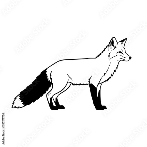 Captivating Depiction of a Majestic Fox in Elegant Black and White Line Art Style