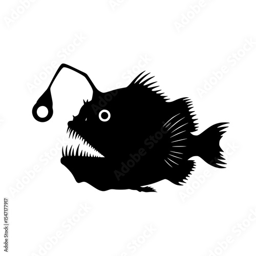Depths of the Ocean Creatures An Anglerfish and Its Bioluminescent Lure In the Dark Sea