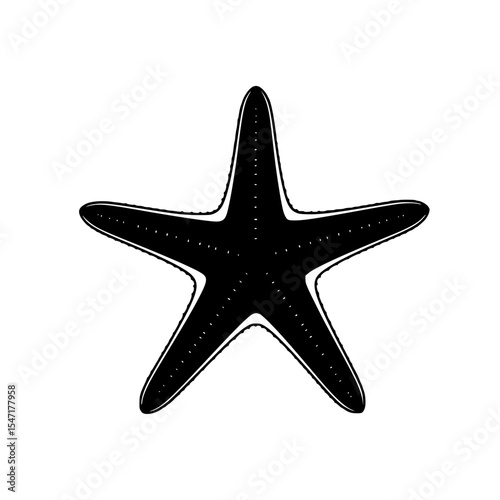 A Beautiful and Elegant Black Starfish Resting on a White Background in a Minimalist Style