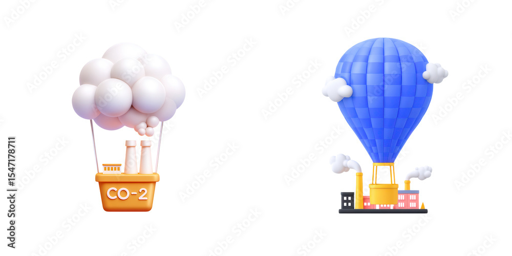 Fototapeta premium Hot air balloons representing pollution and industry.