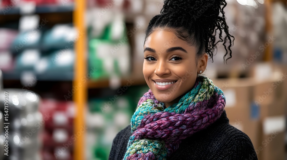 Woman, Young, Adult, Confident Young Woman Smiling in Warehouse Woman, Young, Adult, Confident Young Woman Smiling in Warehouse
