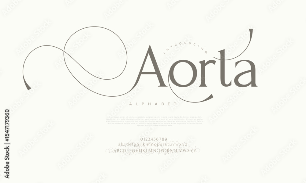 Obraz premium Modern elegant serif font with luxurious swashes, perfect for branding and editorial design