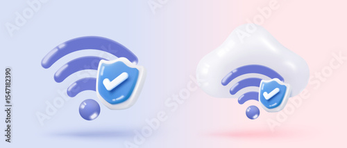3d icon wireless connect and sharing network on internet. Hotspot access point for coverage. Broadcasting area join with public WiFi. 3d wireless signal simplicity icon vector render illustration