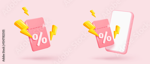 3d tag price icon for discount coupon of cash and future use online shopping. sales with an excellent offer for shopping, special offer promotion. 3d discount tags icon vector render illustration
