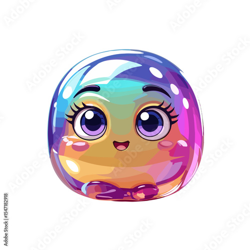 Cute colorful jelly character with cheerful expression and vibrant hues on white background