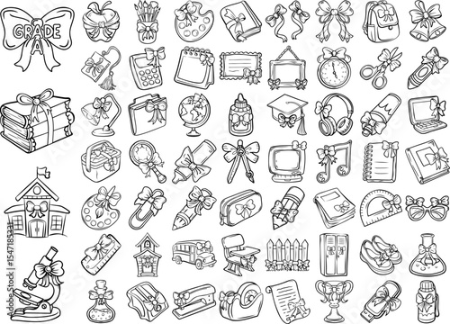 Hand drawn school supplies, books, and education elements for study and learning design