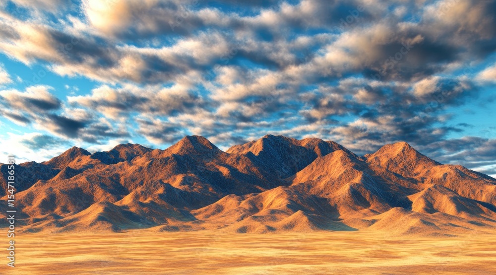 Naklejka premium Vast desert landscape with dramatic mountains and clouds