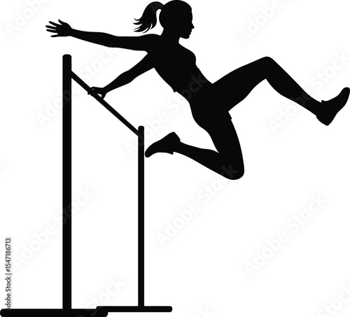 Female high jumper silhouette, athletic leap vector, sports competition pose, fitness strength motion, track and field event, dynamic action illustration, Olympic jump artwork