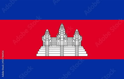 Vector flag of Cambodia, a country in Southeast Asia. Accurate dimensions and official colors. This file is suitable for digital editing and printing of any size.
