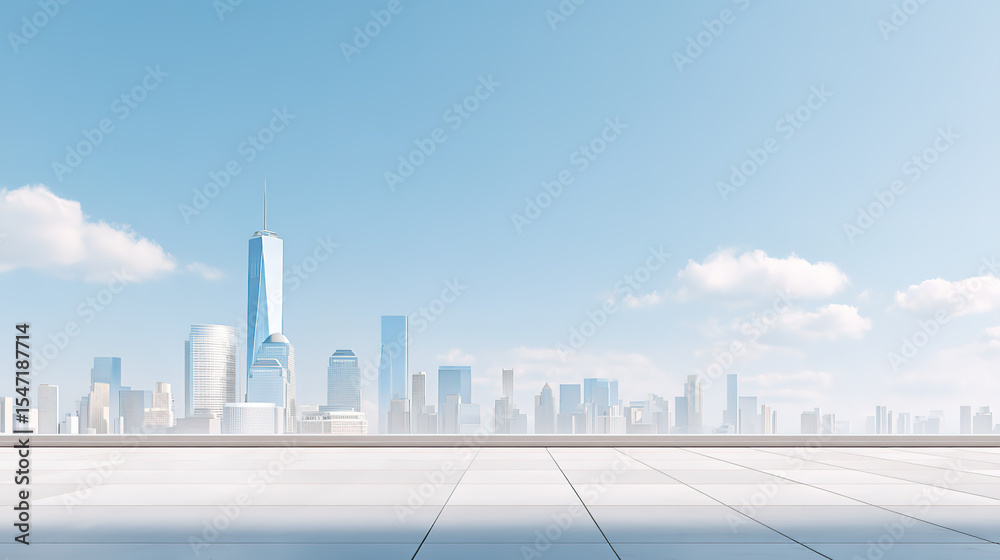 Fototapeta premium Car parking building platform artificial space on city skyline background