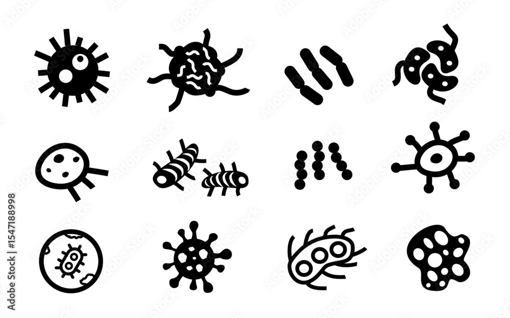Fototapeta premium Bacteria vector icon set 