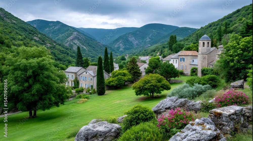 Fototapeta premium Idyllic french village nestled in a valley in the National Park, France