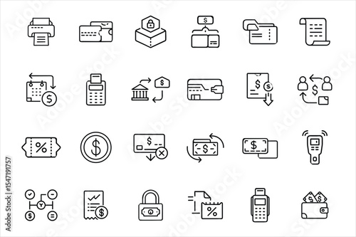 Payment and Checkout Icon Set  Vector Icons of Credit Card, Billing, Digital Payment, Refunds, and Online Transactions on White Background