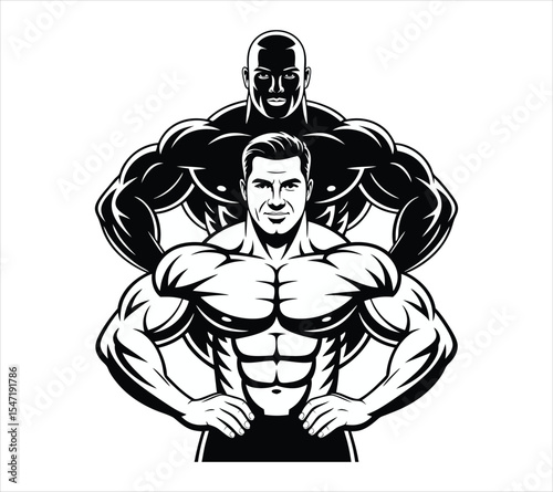 Gym Workout and Fitness Motivation Icon, Muscular Athlete Symbol of Strength and Power On A White Background