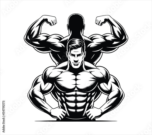 Athletic Man in Cap Posing, Vector Graphic Personal Trainer Logo On White Background
