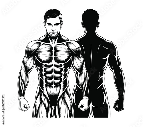 Athletic Man in Cap Posing, Vector Graphic Personal Trainer Logo On White Background