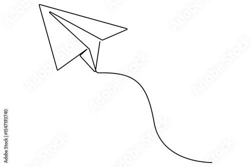 Paper plane continuous one line drawing in minimalist outline vector style
