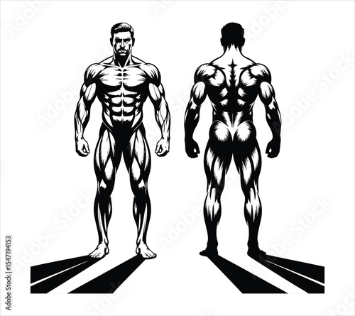 Bodybuilder Silhouette Vector, Muscular Man Fitness Icon for Sport and Health Club On White Background