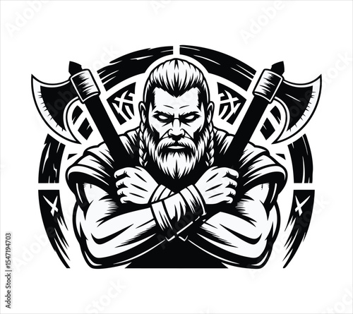 Strong Man with Muscles Vector Illustration, Bodybuilder Fitness Graphic in Black and White On A White Background
