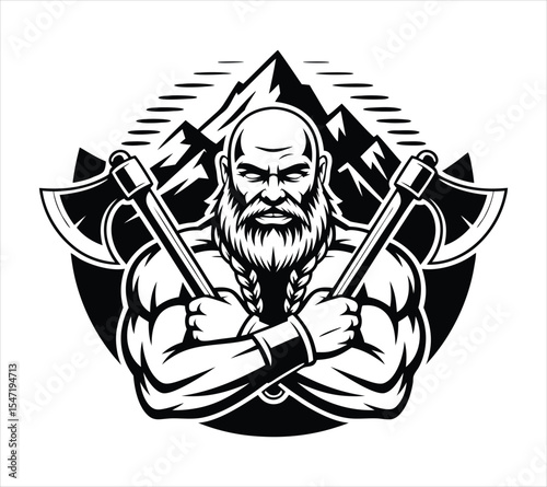 Bodybuilder Flexing Biceps Graphic, Vector for  Print, Gym Logo, or Sports Emblem On White Background
