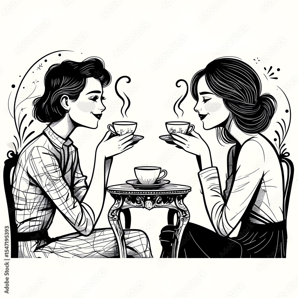 Two women enjoying a tea/coffee date in a vintage cafe Two women enjoying a tea/coffee date in a vintage cafe