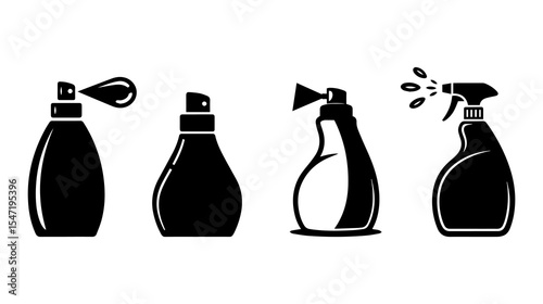 Spray Bottle Icon Set Black Cleaning and Disinfectant Silhouette Vector for Hygiene, Label and Product Design