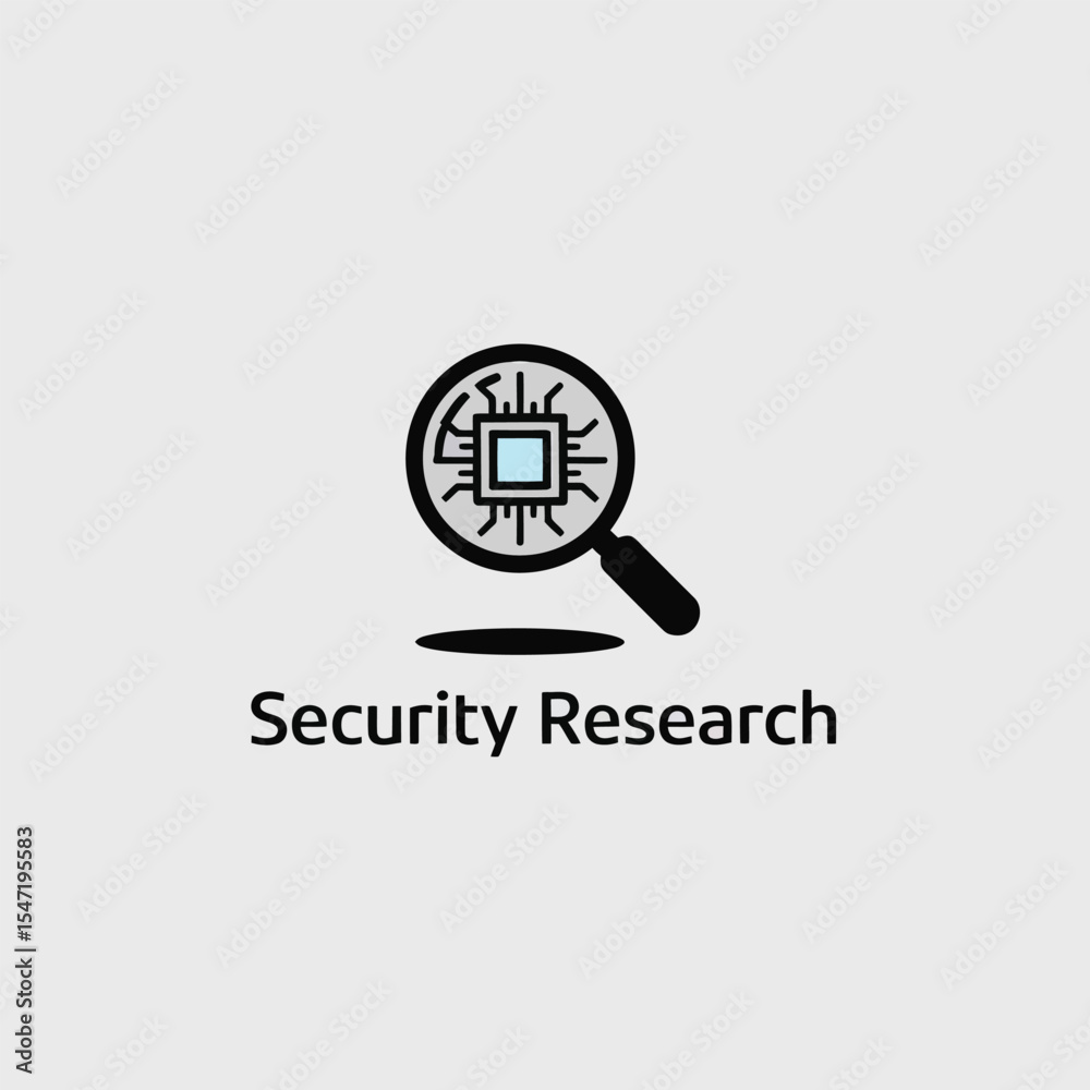 Fototapeta premium Magnifying Glass Examining Microchip Security Research Logo