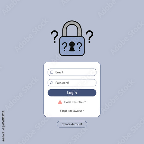 Login Page Design Invalid Credentials Padlock Question Marks