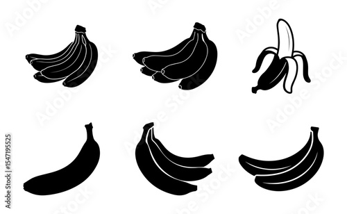 Banana Icon Collection Black Bold Banana Bunch and Peel Vector Silhouettes for Healthy Food Design