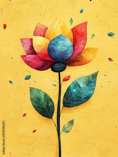 Vibrant abstract flower, colorful petals, artistic illustration.