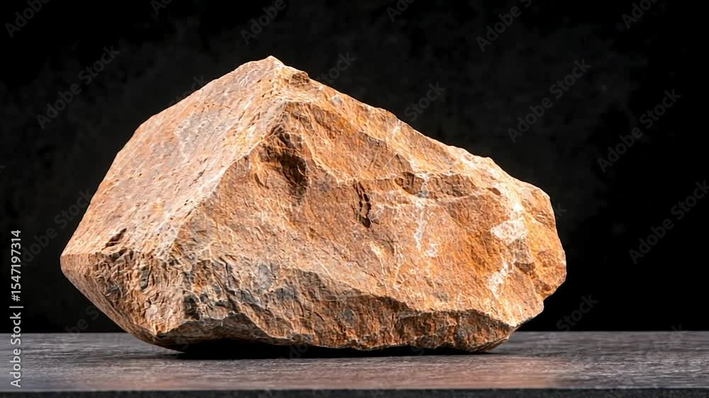 Natural stone object on dark background rough textured geological rock formation element earthy tones