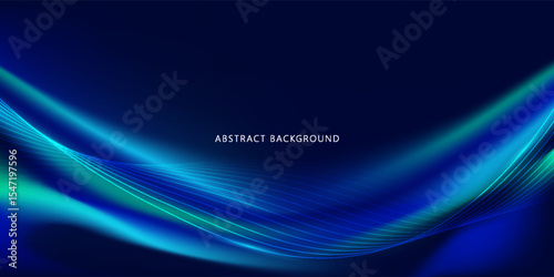 Blue-green gradient studio room, abstract background pattern, walls and floor reflect neon lights, dark tones and feel speed of digital technology connected blue-green background. vector eps10