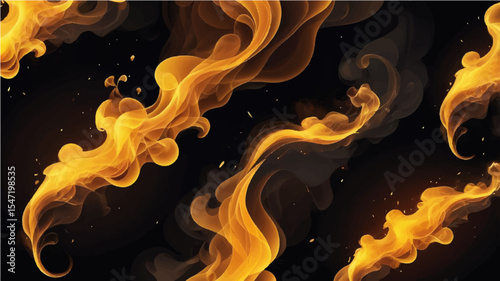 abstract Blazing fire and flames on a black background with intense heat and glowing energy