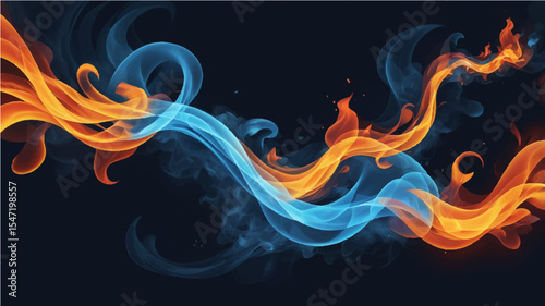 abstract Glowing abstract fire flames flowing on a dark background with smoke and soft swirling patterns
