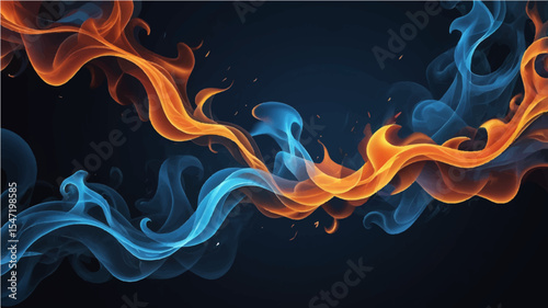 abstract Glowing abstract fire flames flowing on a dark background with smoke and soft swirling patterns