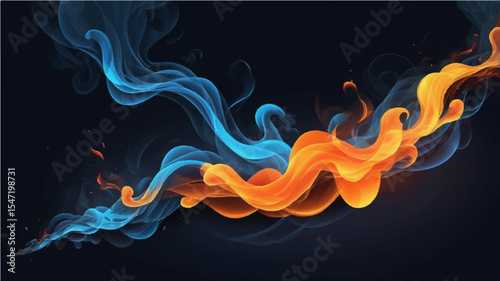 Abstract fire and smoke background with flowing flames and smooth swirling patterns in dark and vibrant colors